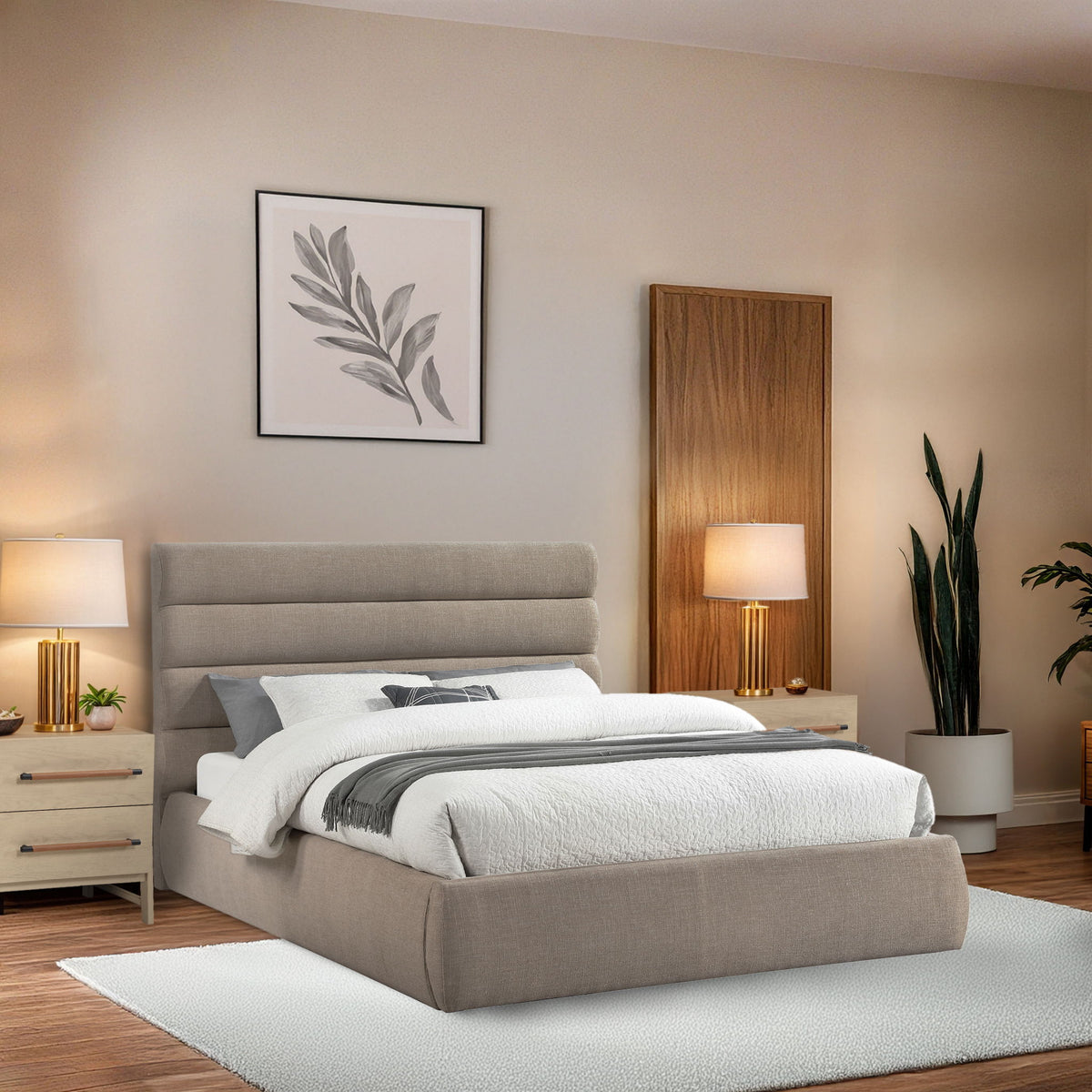 Adam - Linen Fabric Bed With 52" Headboard