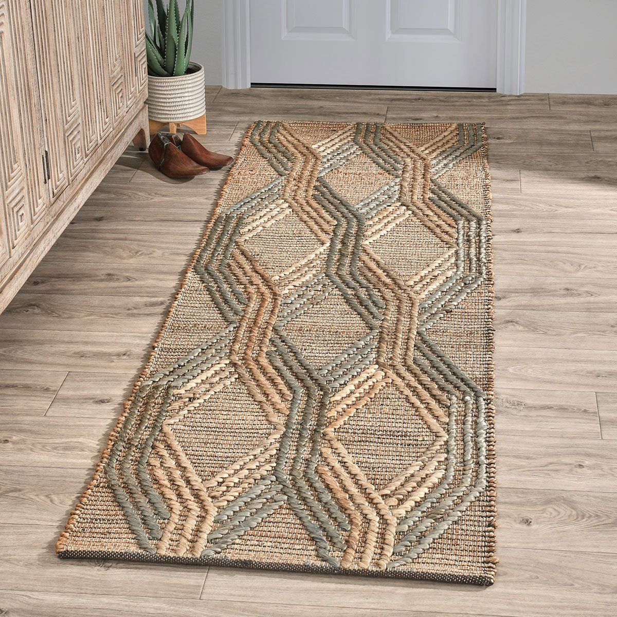 Natural Fiber - 2.6' x 8' Sylmar Rug - Natural/Mineral Blue