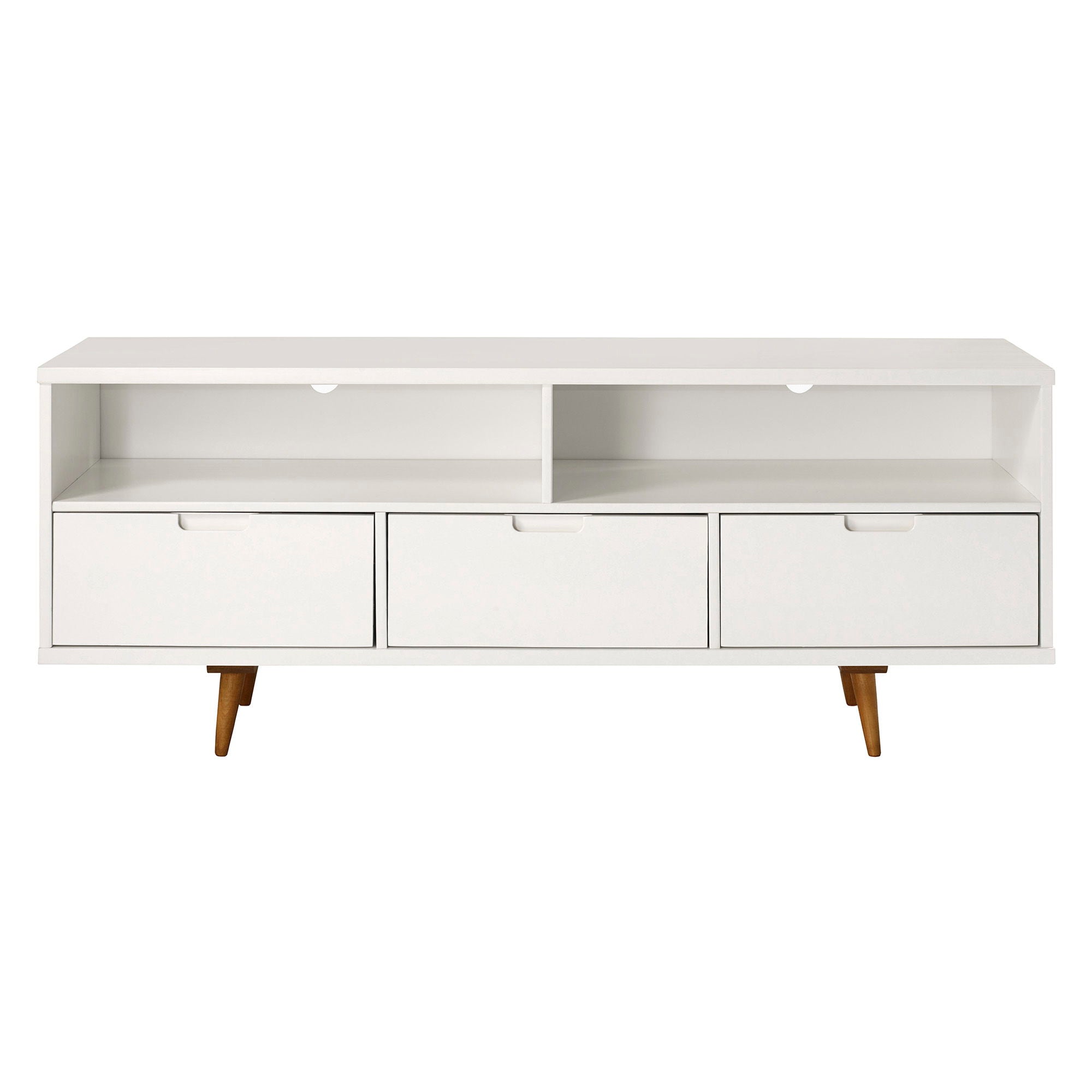 Mid-Century Modern Minimalist 3 Drawer Corner TV Stand For TVs Up To 58