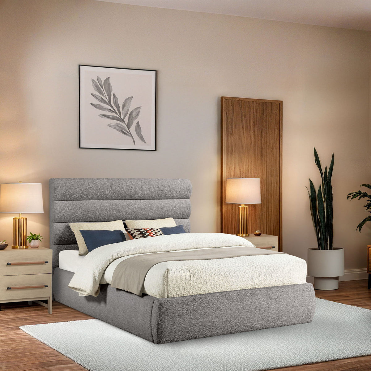 Adam - Boucle Fabric Bed With 52" Headboard