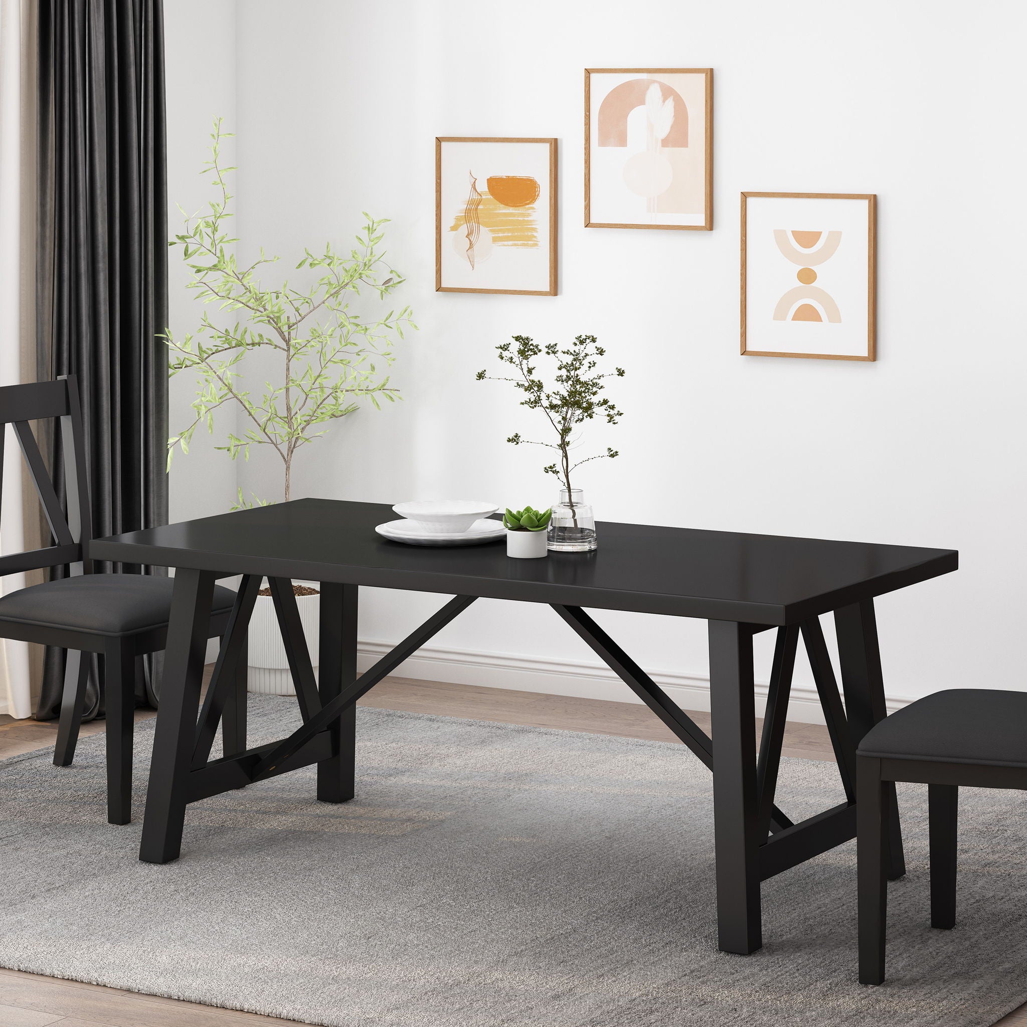 Farmhouse Style Dining Table With Wood Like Top