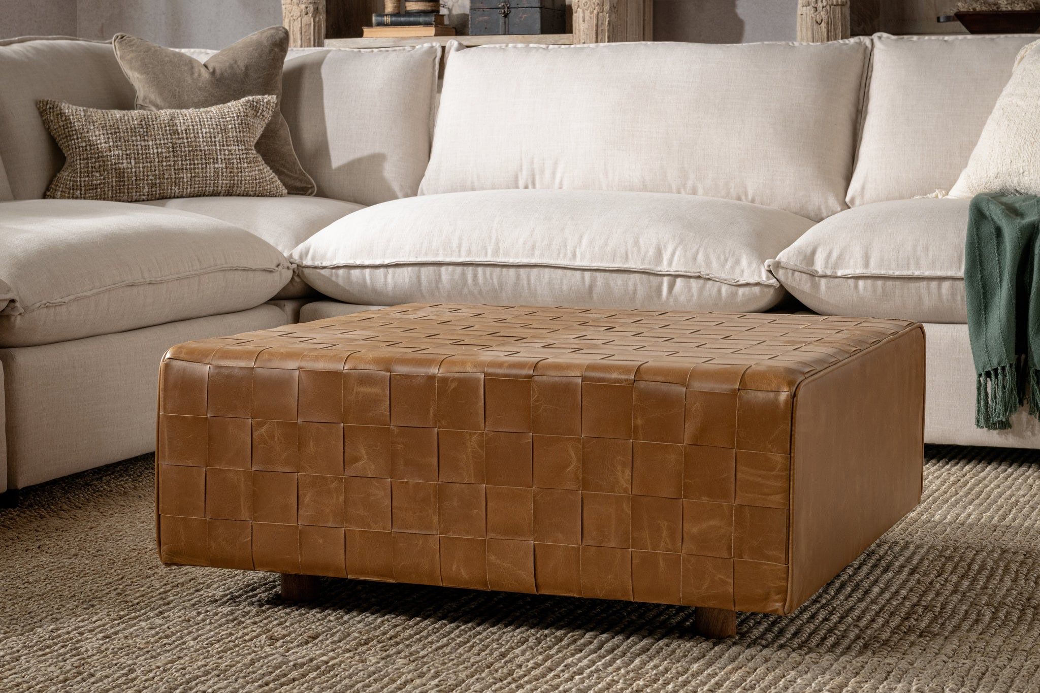 Aristo - Leather Square Ottoman - Autum Maple