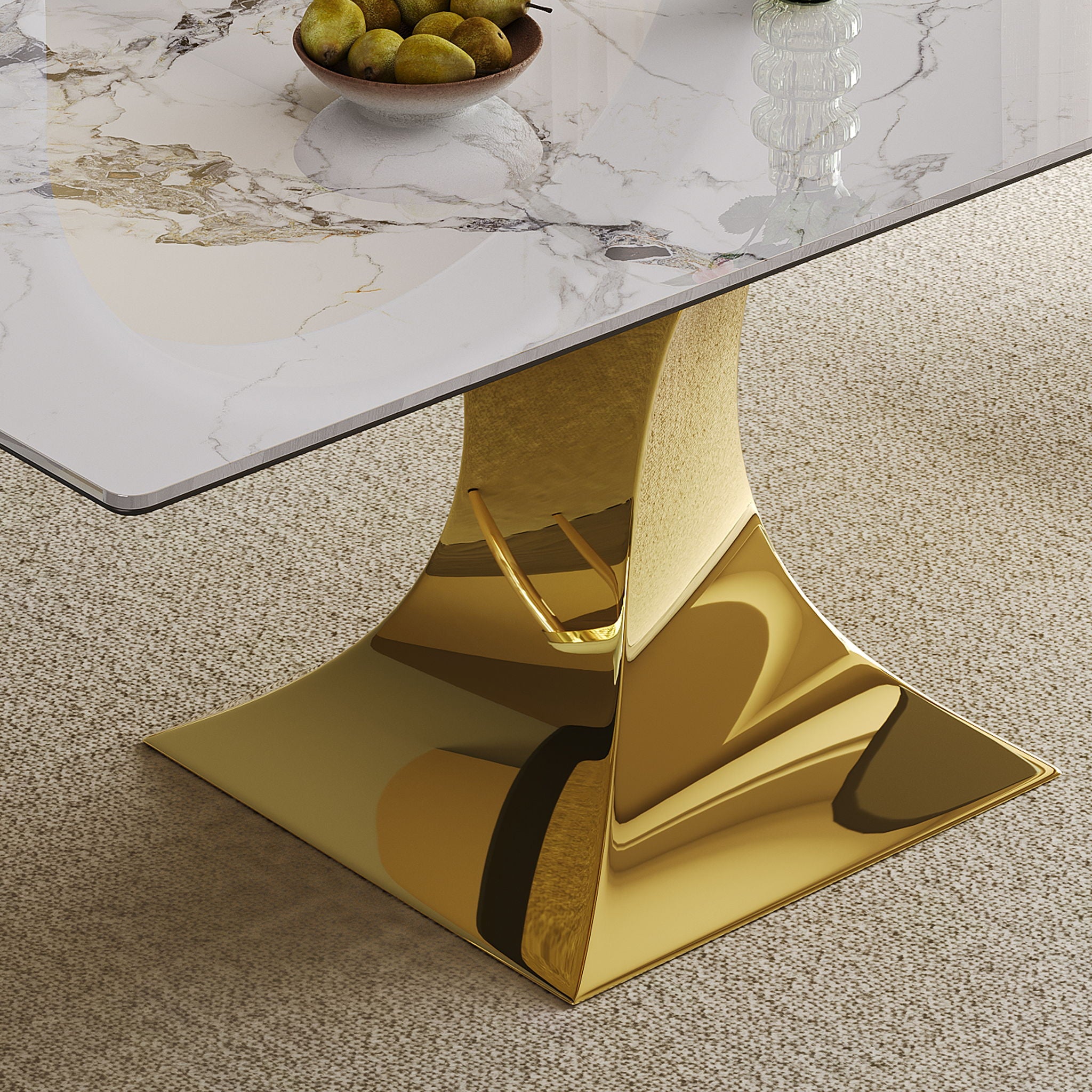 Modern Rectangular Dining Table For 6 - 8, Plated Hourglass Base