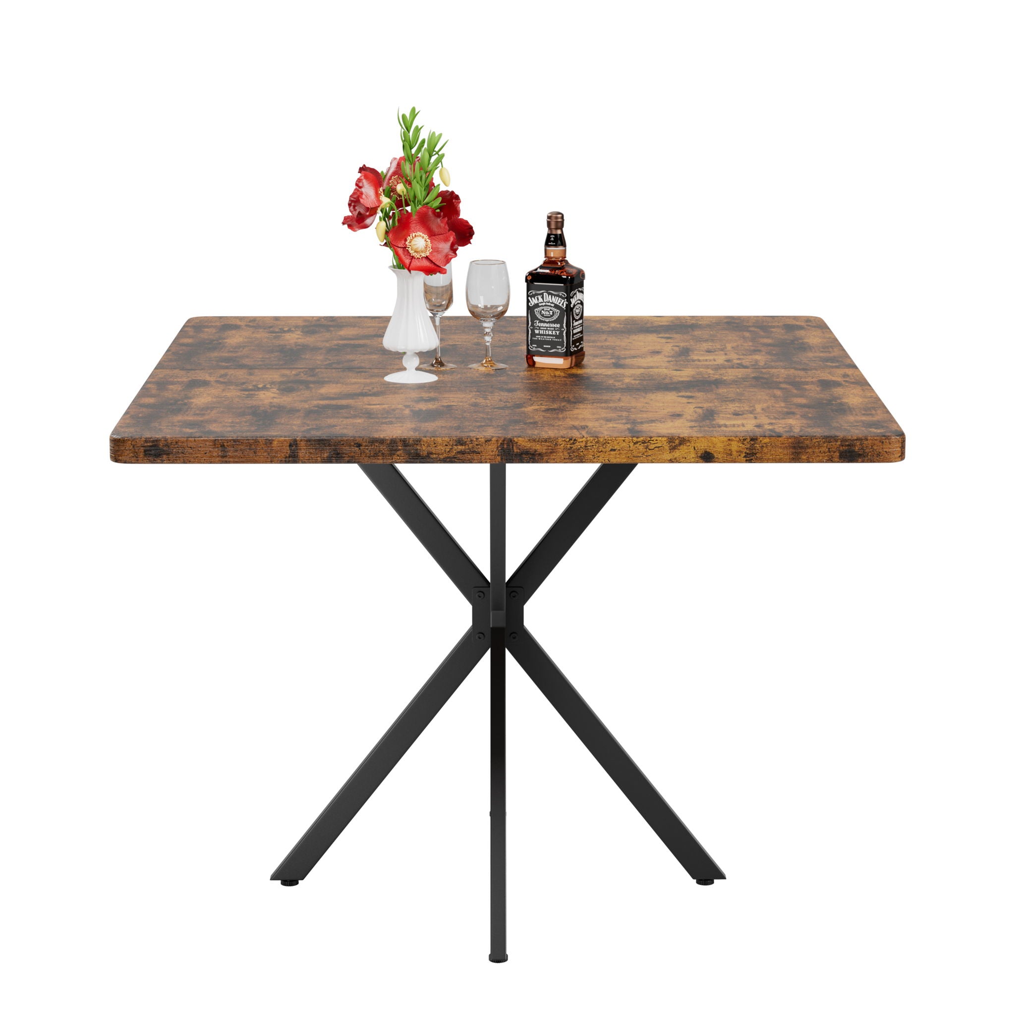 Mid Century Modern Square Dining Table Set With Faux Marble Tabletop And Iron Legs For 4, Space Saving Design - Brown / Blue