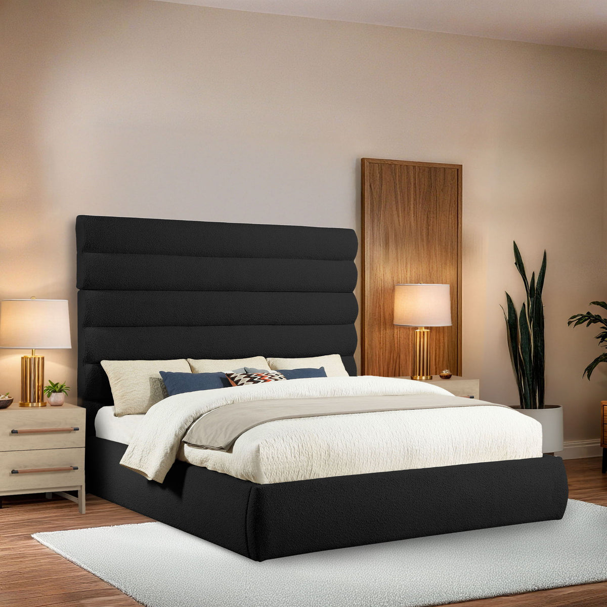 Adam - Boucle Fabric Bed With 70.5" Headboard