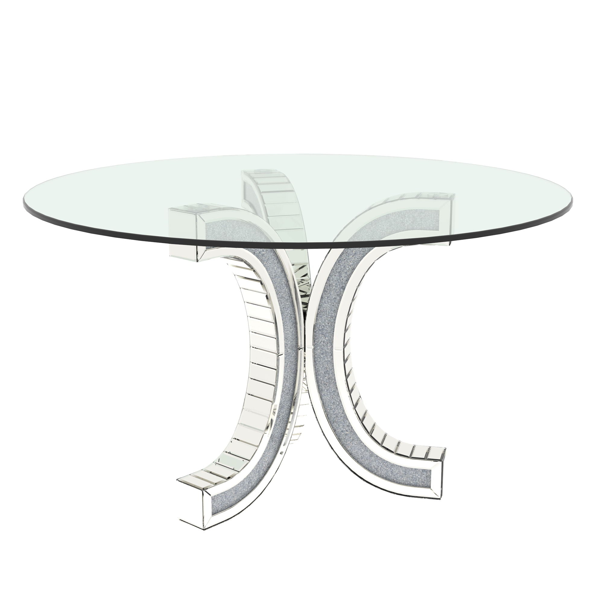 Round Glass Pedestal Dining Table With Tempered Glass Top - Silver