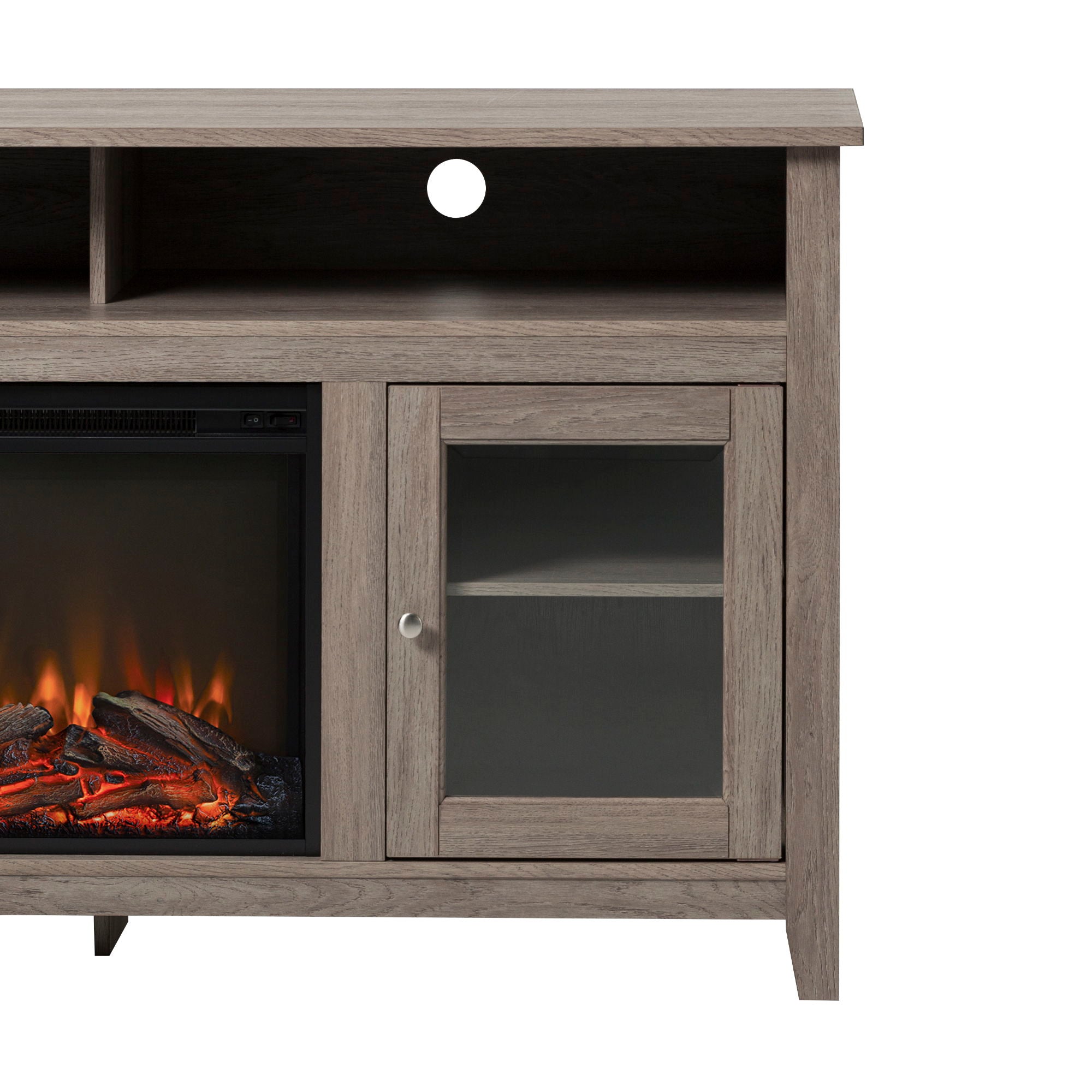 Classic Glass Door Fireplace Tall TV Stand For TVs Up To 65"