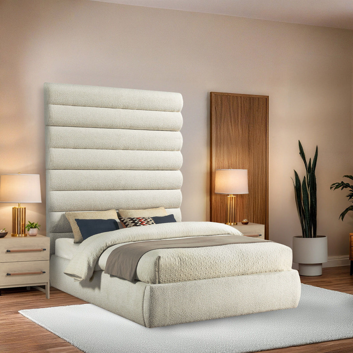 Adam - Boucle Fabric Bed With 89" Headboard