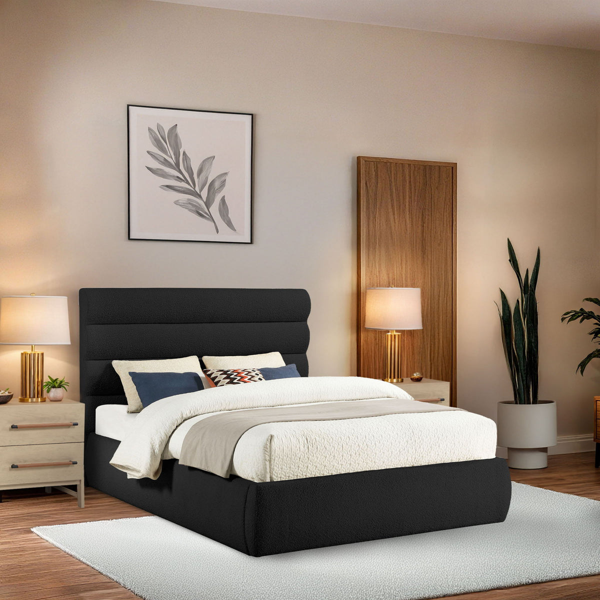 Adam - Boucle Fabric Bed With 52" Headboard