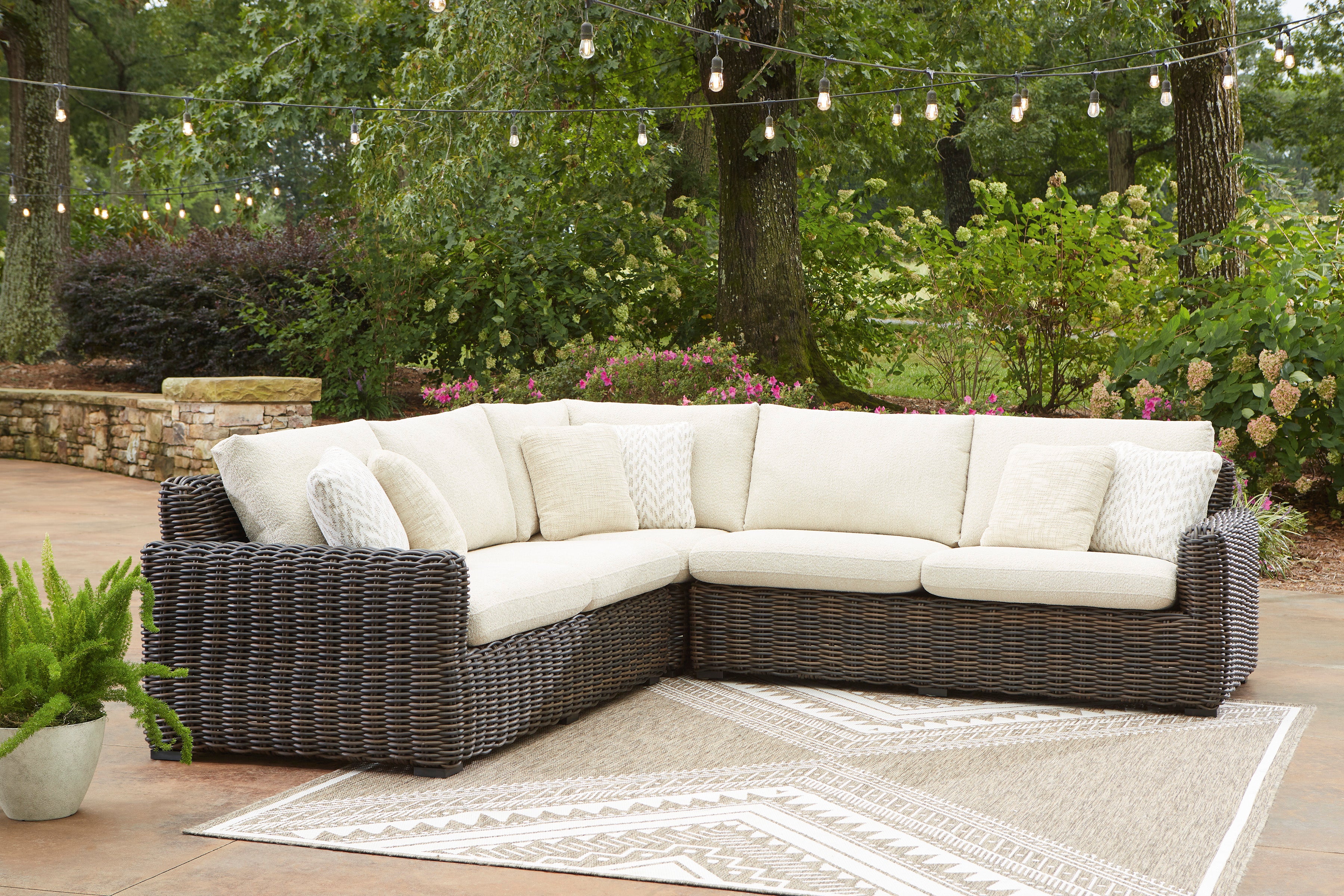 Kimora Beige And Dark Brown Performance Fabric Outdoor Modular Sectional