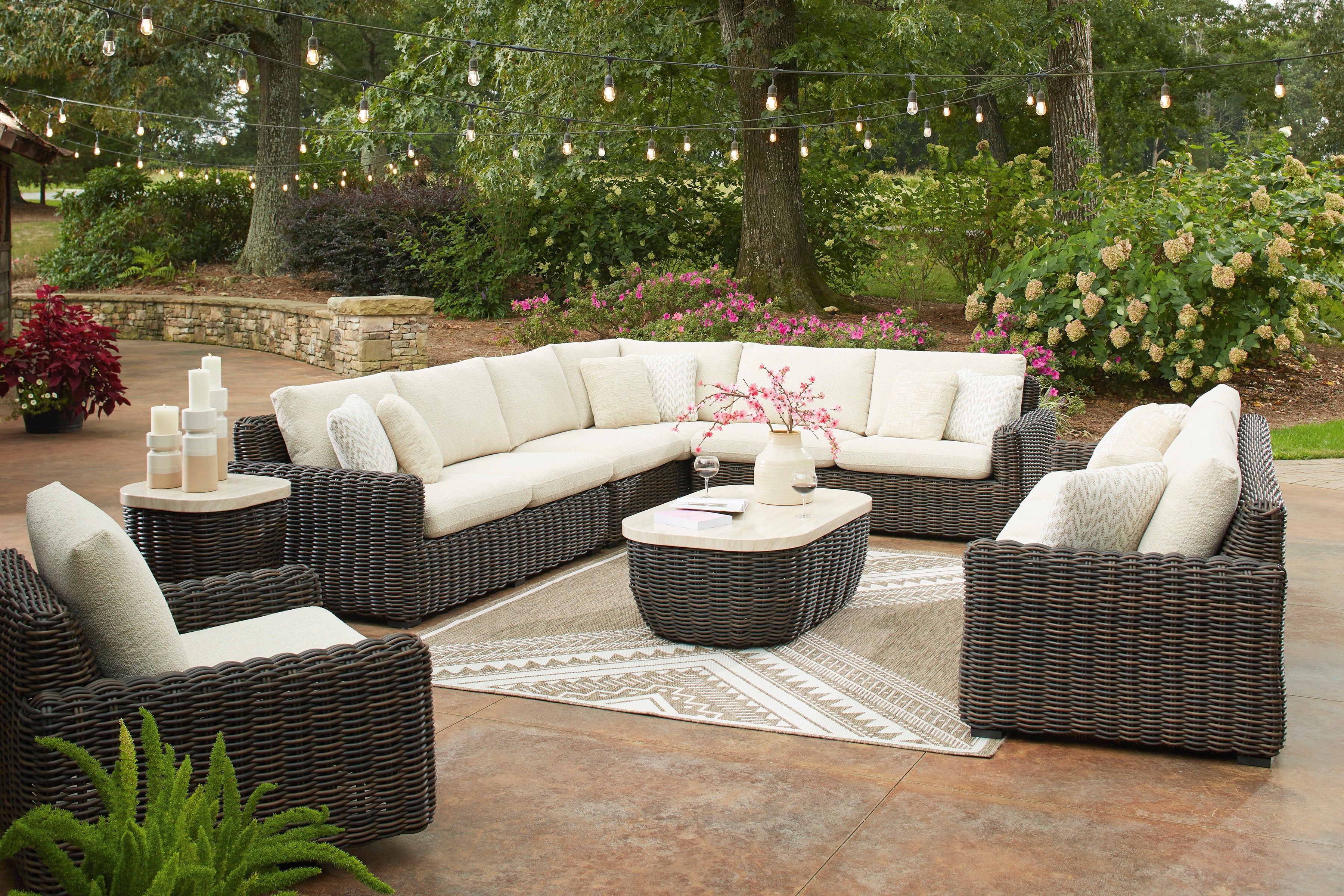 Kimora Beige And Dark Brown Performance Fabric Outdoor Modular Sectional