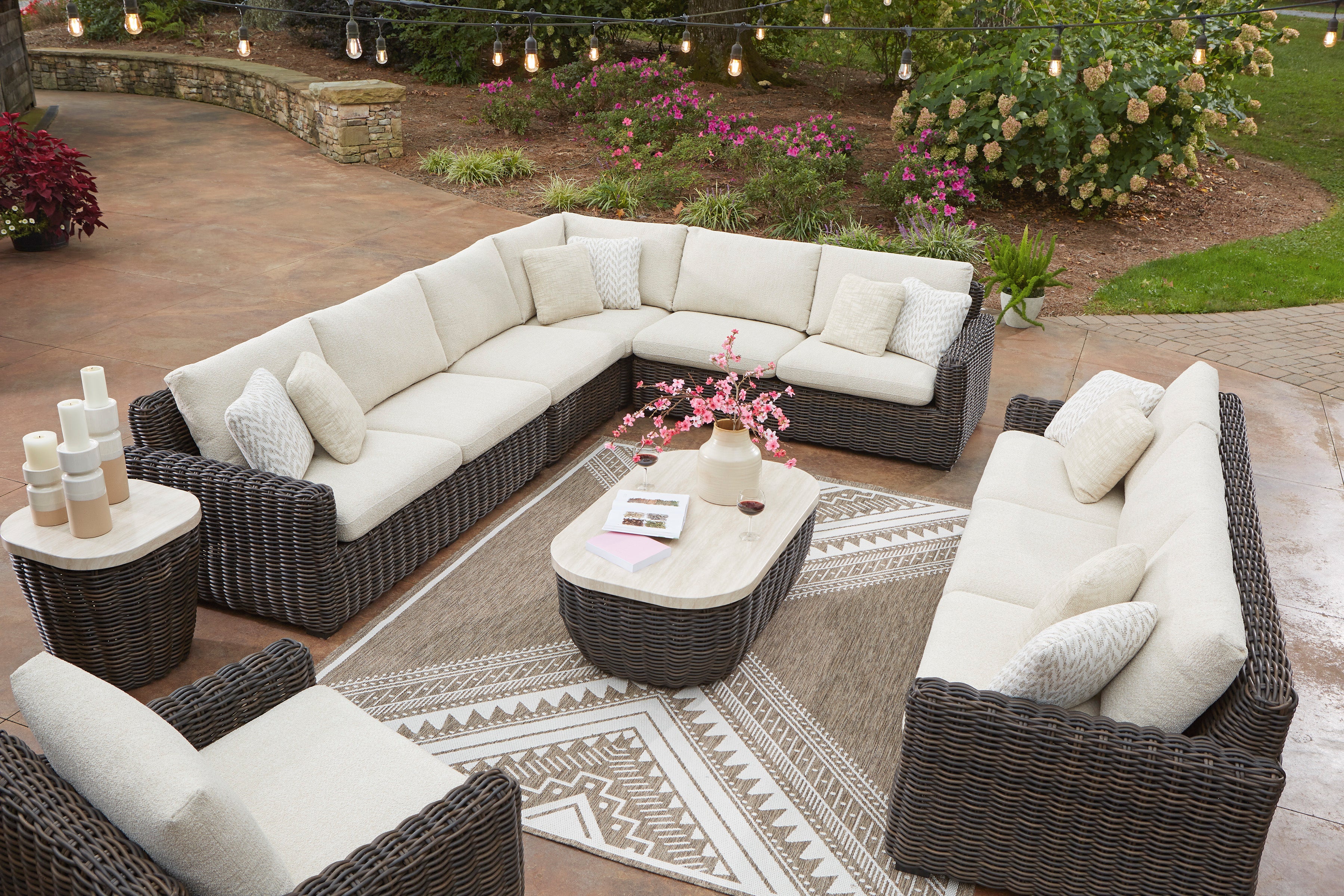 Kimora Beige And Dark Brown Performance Fabric Outdoor Modular Sectional
