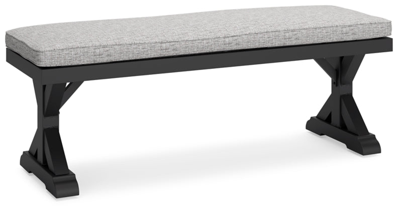 Beachcroft Black & Light Gray Outdoor Bench with Nuvella Performance Fabric