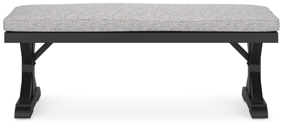 Beachcroft Black & Light Gray Outdoor Bench with Nuvella Performance Fabric