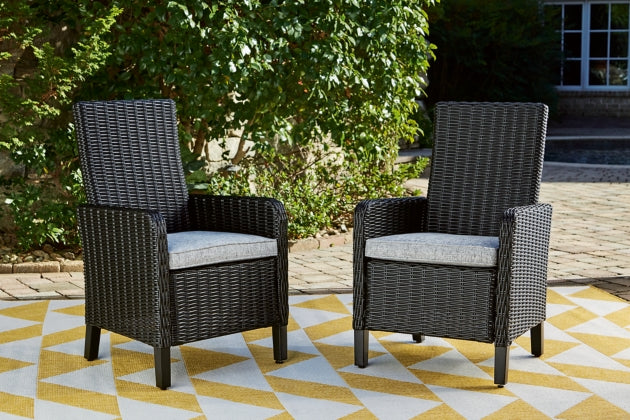 Beachcroft Black & Light Gray Outdoor Dining Chairs (Arm & Side) with Nuvella Performance Fabric