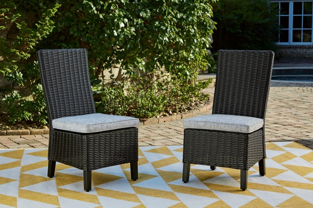 Beachcroft Black & Light Gray Outdoor Dining Chairs (Arm & Side) with Nuvella Performance Fabric