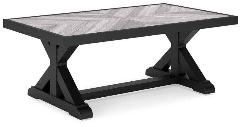 Beachcroft Black & Light Gray Outdoor Rectangular Cocktail Table