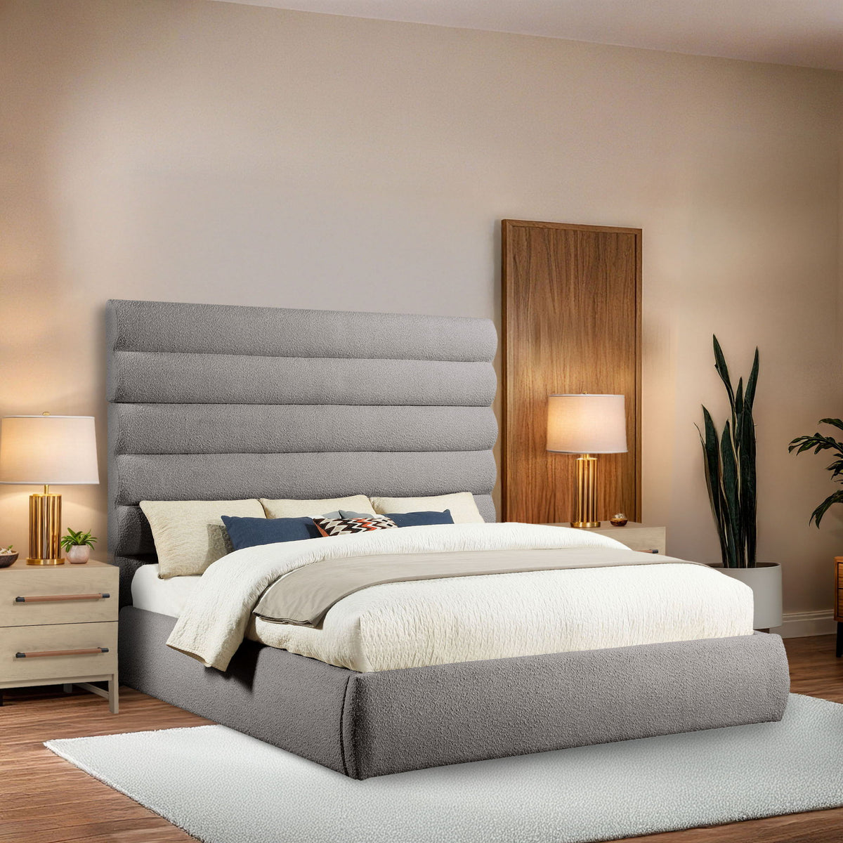 Adam - Boucle Fabric Bed With 70.5" Headboard
