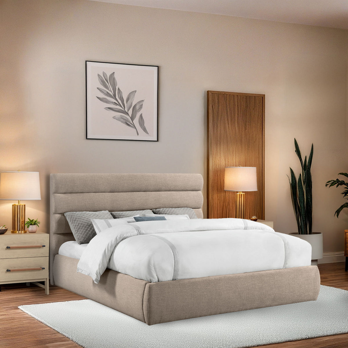 Adam - Linen Fabric Bed With 52" Headboard