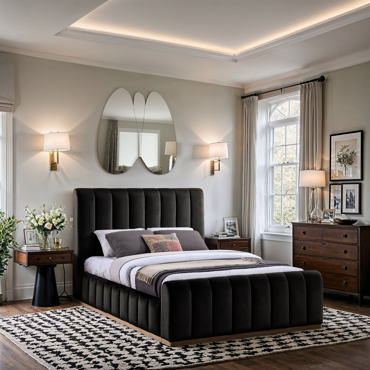 Amara - Velvet Bed - Select Living Furniture - Upholstered Beds - Meridian Furniture - AmaraBlack-Q - Black -Queen - Amara - Velvet Bed -