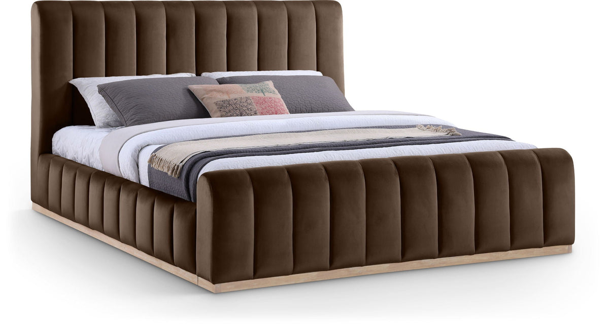 Amara - Velvet Bed - Select Living Furniture - Upholstered Beds - Meridian Furniture - AmaraBrown-K - Dark Brown -King - Amara - Velvet Bed -