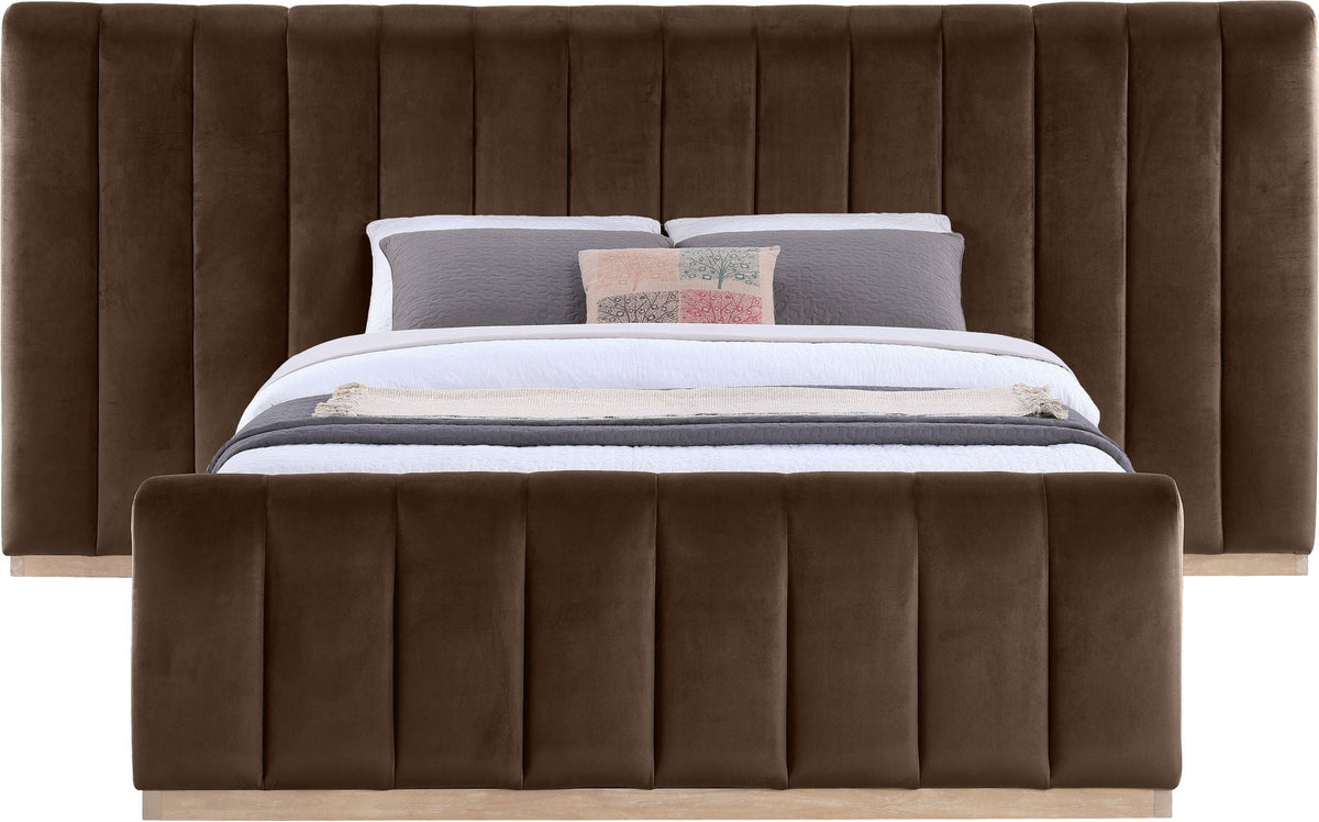Amara - Velvet Upholstered Bed - Select Living Furniture - Upholstered Beds - Meridian Furniture - AmaraSaddle-Q117 - Light Brown -Queen - Amara - Velvet Upholstered Bed -