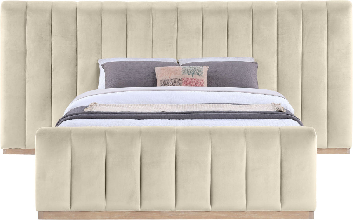 Amara - Velvet Upholstered Bed - Select Living Furniture - Upholstered Beds - Meridian Furniture - AmaraSaddle-Q117 - Light Brown -Queen - Amara - Velvet Upholstered Bed -
