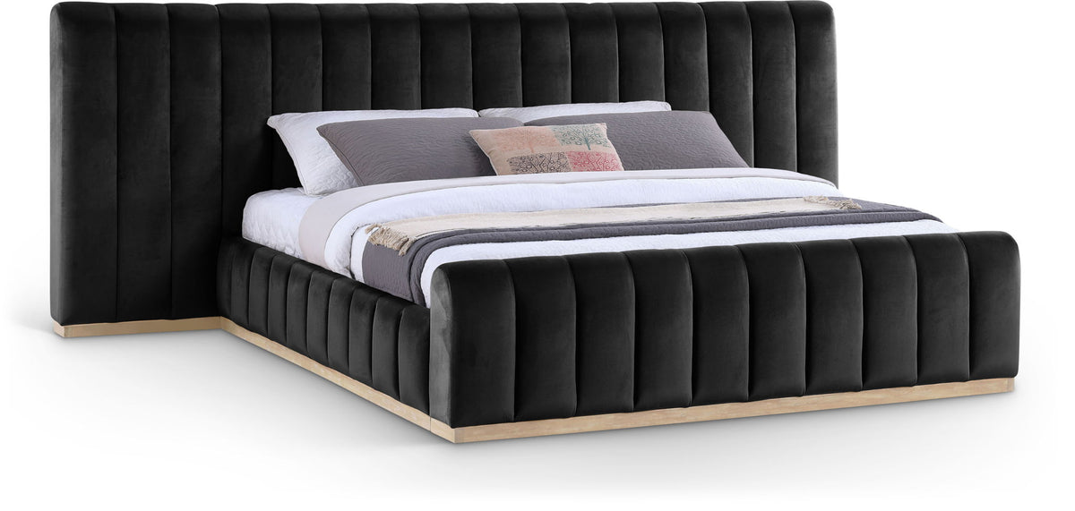 Amara - Velvet Upholstered Bed - Select Living Furniture - Upholstered Beds - Meridian Furniture - AmaraBlack-K133 - Black -King - Amara - Velvet Upholstered Bed -