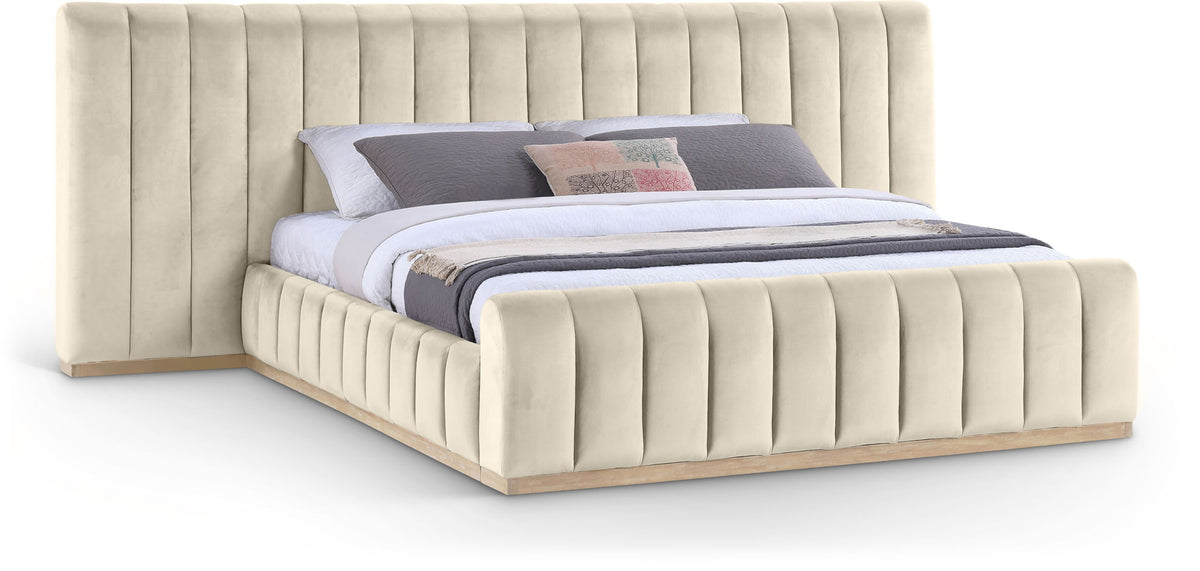Amara - Velvet Upholstered Bed - Select Living Furniture - Upholstered Beds - Meridian Furniture - AmaraCream-K133 - Beige -King - Amara - Velvet Upholstered Bed -