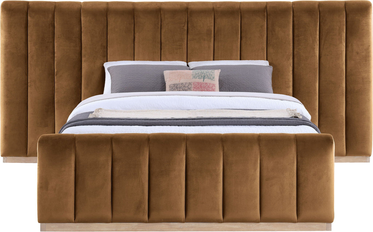 Amara - Velvet Upholstered Bed - Select Living Furniture - Upholstered Beds - Meridian Furniture - AmaraSaddle-Q117 - Light Brown -Queen - Amara - Velvet Upholstered Bed -