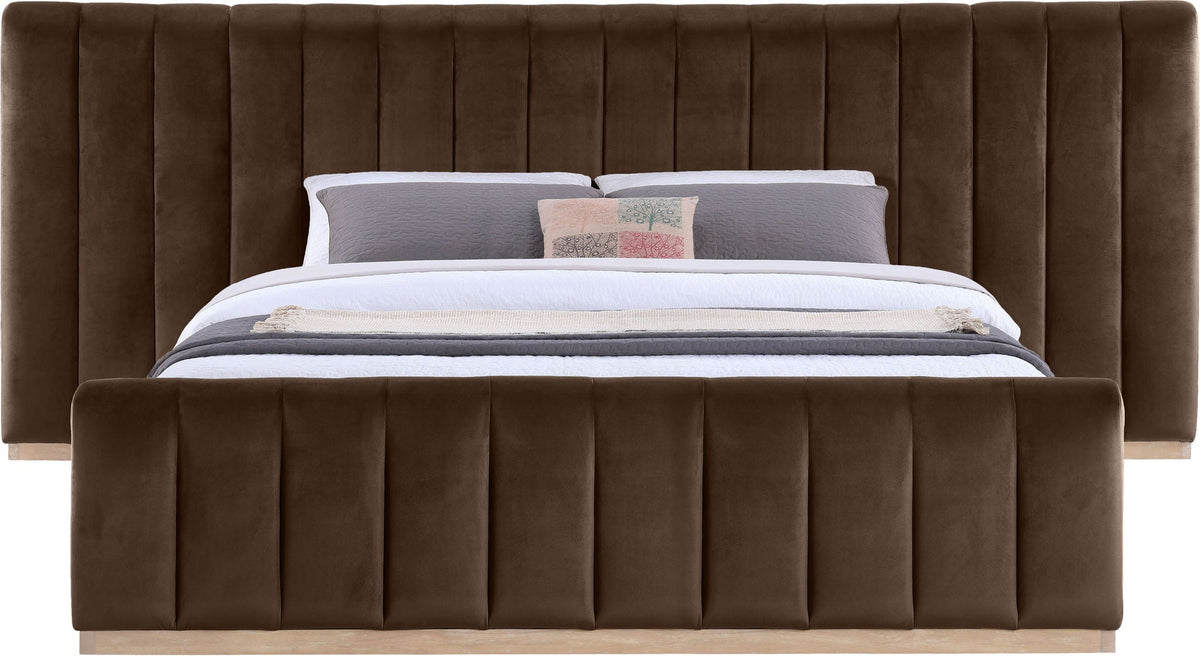 Amara - Velvet Upholstered Bed - Select Living Furniture - Upholstered Beds - Meridian Furniture - AmaraSaddle-Q117 - Light Brown -Queen - Amara - Velvet Upholstered Bed -