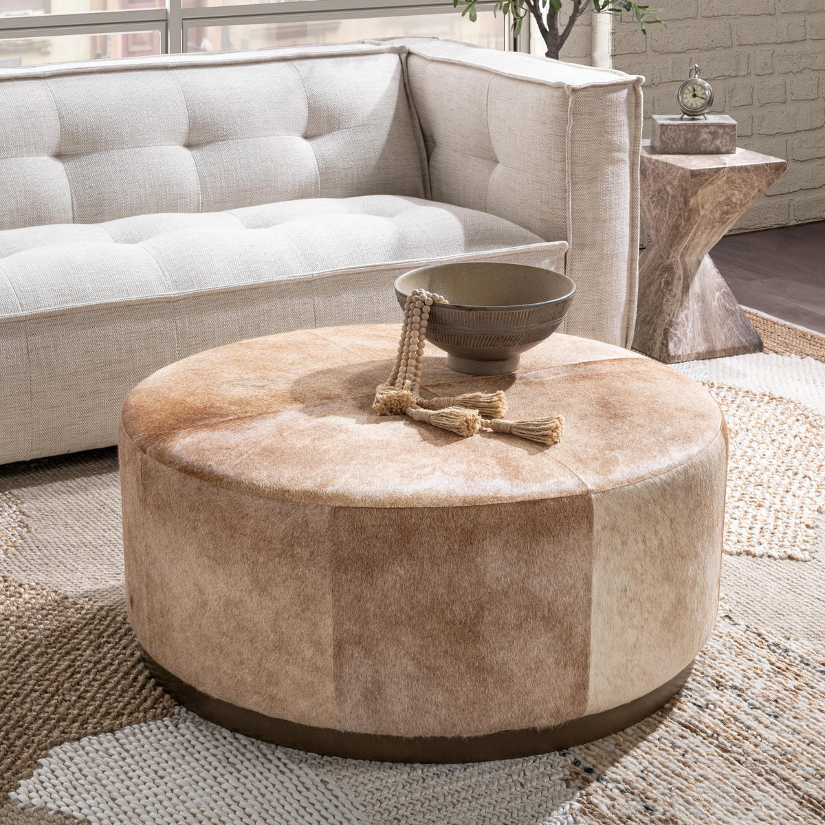 Andre - 40" Round Ottoman - Canyon Dust - Select Living Furniture - Upholstered Ottomans - Classic Home - 53002138 - Andre - 40" Round Ottoman - Canyon Dust -