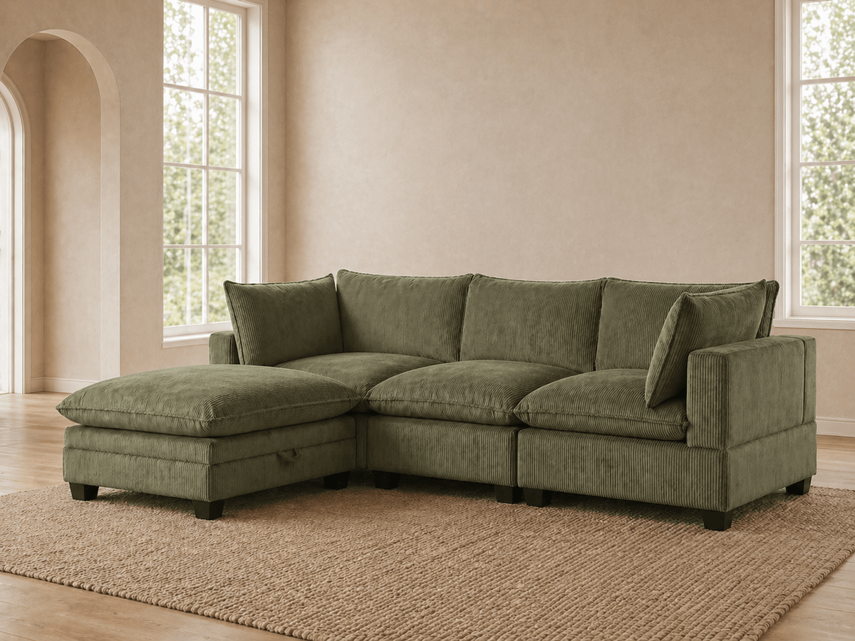 Apollo Sectional - Select Living Furniture - Stationary Sectionals - Happy Homes - APOLLO-SOFA-MBC - Midnight Black Corduroy -Sofa + Storage Ottoman - Apollo Sectional -