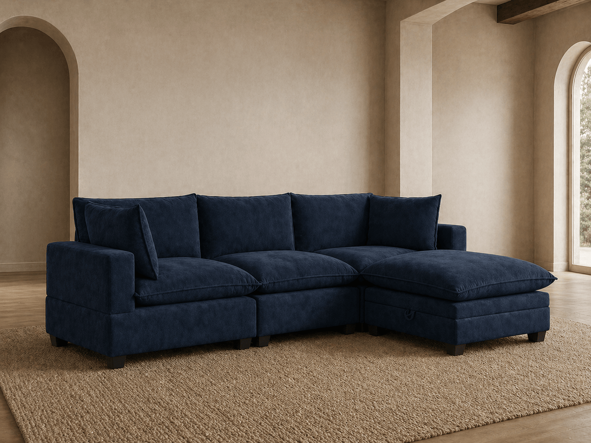 Apollo Sectional - Select Living Furniture - Stationary Sectionals - Happy Homes - APOLLO-SOFA-MBPF - Midnight Blue Performance Fabric -Sofa + Storage Ottoman - Apollo Sectional -
