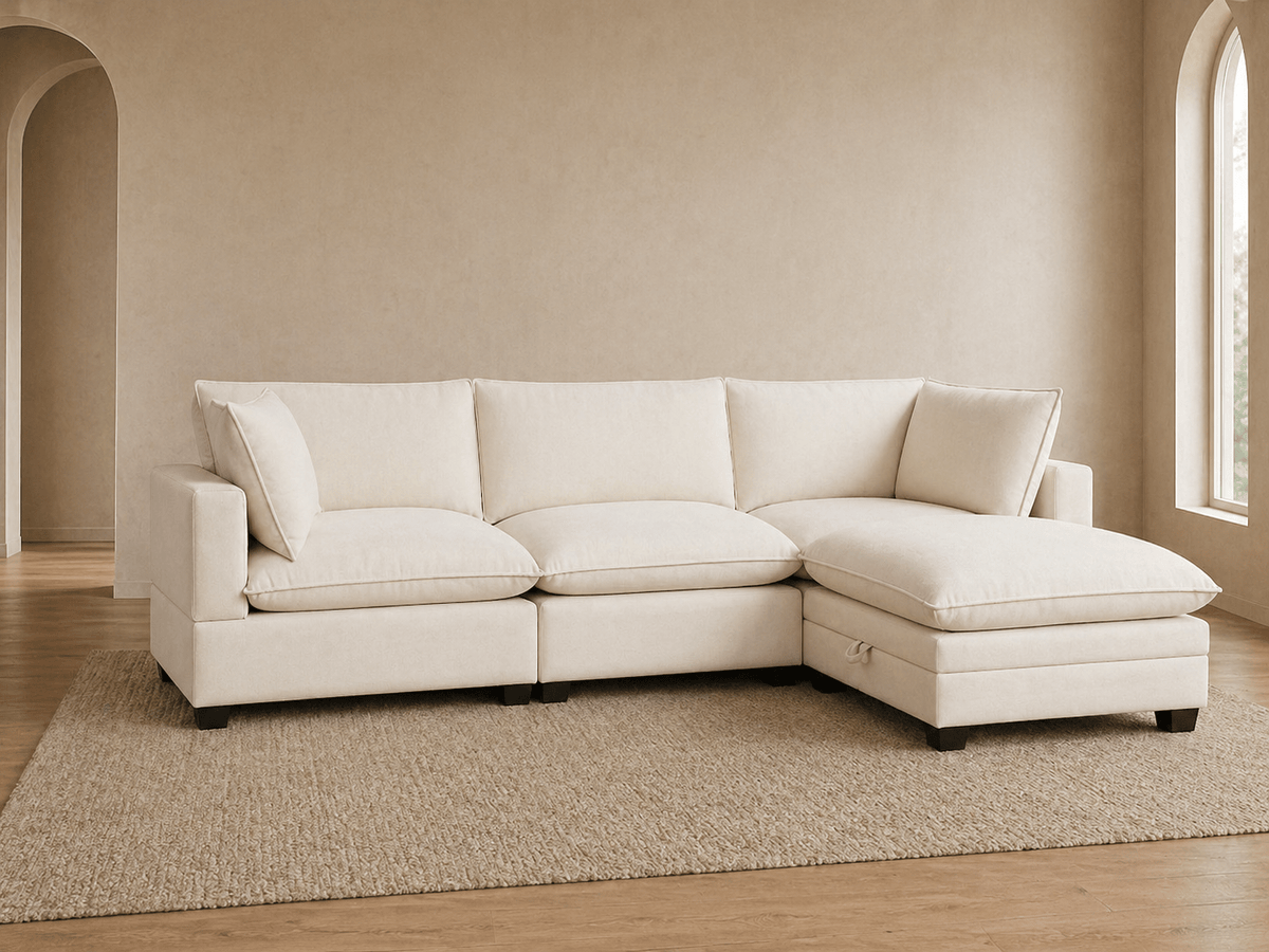 Apollo Sectional - Select Living Furniture - Stationary Sectionals - Happy Homes - APOLLO-SOFA-SL - Sand Linen -Sofa + Storage Ottoman - Apollo Sectional -