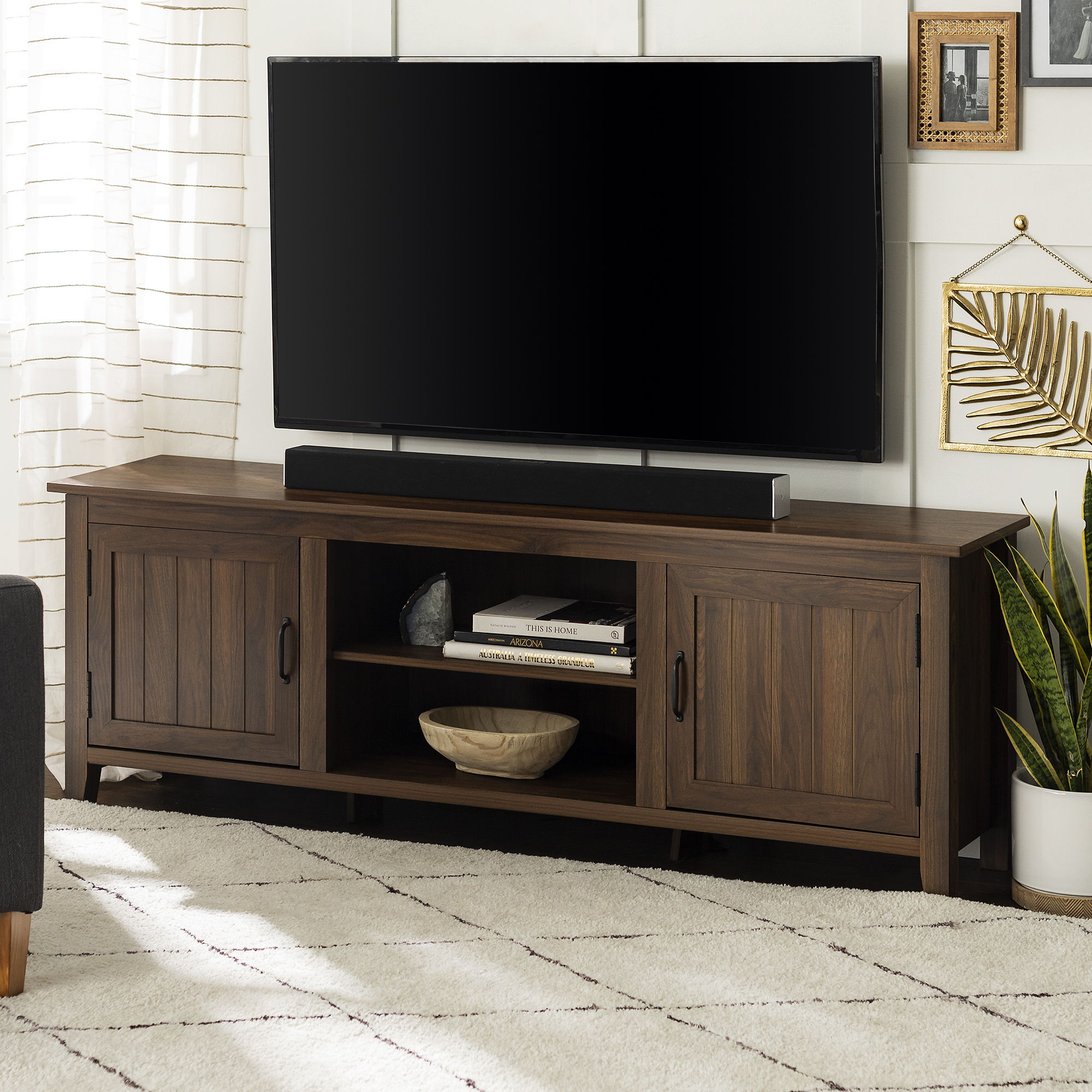 Modern Farmhouse 2 Door Grooved 70" TV Stand For 85" TVs