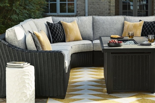 Beachcroft Black & Light Gray Modular Outdoor Sectional with Nuvella Performance Fabric - Select Living Furniture - Ashley Furniture - - 4 Piece Sectional -Midnight Black - Beachcroft Black & Light Gray Modular Outdoor Sectional with Nuvella Performance Fabric -