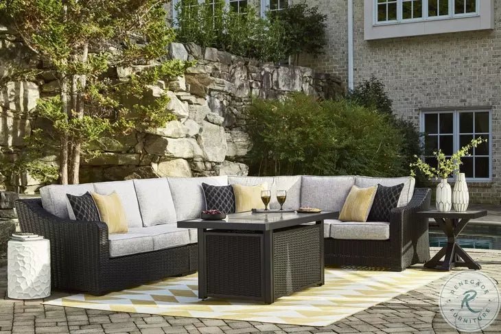 Beachcroft Black & Light Gray Modular Outdoor Sectional with Nuvella Performance Fabric - Select Living Furniture - Ashley Furniture - - 4 Piece Sectional -Midnight Black - Beachcroft Black & Light Gray Modular Outdoor Sectional with Nuvella Performance Fabric -