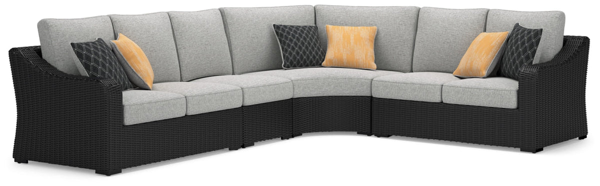 Beachcroft Black & Light Gray Modular Outdoor Sectional with Nuvella Performance Fabric - Select Living Furniture - Ashley Furniture - - 4 Piece Sectional -Midnight Black - Beachcroft Black & Light Gray Modular Outdoor Sectional with Nuvella Performance Fabric -