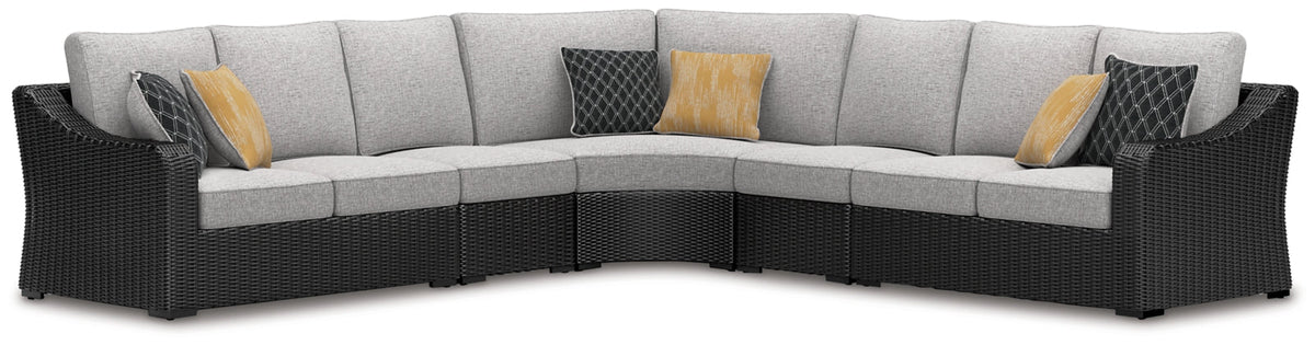 Beachcroft Black & Light Gray Modular Outdoor Sectional with Nuvella Performance Fabric - Select Living Furniture - Ashley Furniture - - 5 Piece Sectional -Midnight Black - Beachcroft Black & Light Gray Modular Outdoor Sectional with Nuvella Performance Fabric -