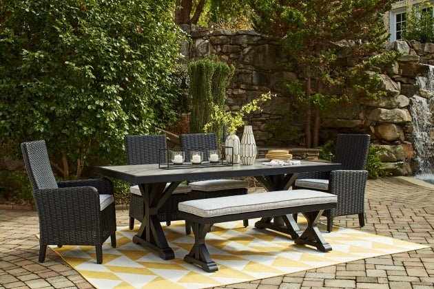 Beachcroft Black & Light Gray Outdoor Bench with Nuvella Performance Fabric - Select Living Furniture - Select Living Furniture - - Midnight Black - Beachcroft Black & Light Gray Outdoor Bench with Nuvella Performance Fabric -