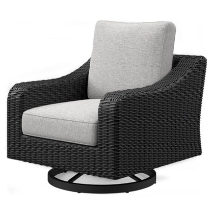 Beachcroft Black & Light Gray Outdoor Swivel Lounge Chair with Nuvella Performance Fabric - Select Living Furniture - Select Living Furniture - - Midnight Black - Beachcroft Black & Light Gray Outdoor Swivel Lounge Chair with Nuvella Performance Fabric -