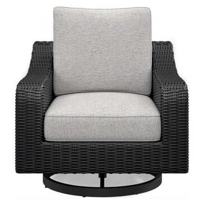 Beachcroft Black & Light Gray Outdoor Swivel Lounge Chair with Nuvella Performance Fabric - Select Living Furniture - Select Living Furniture - - Midnight Black - Beachcroft Black & Light Gray Outdoor Swivel Lounge Chair with Nuvella Performance Fabric -