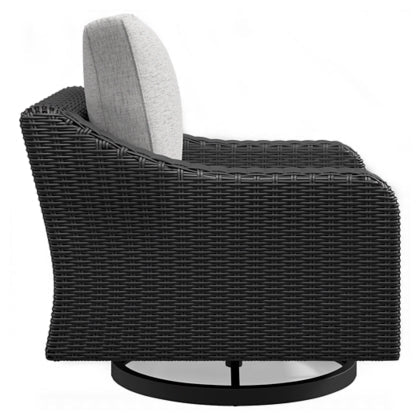 Beachcroft Black & Light Gray Outdoor Swivel Lounge Chair with Nuvella Performance Fabric - Select Living Furniture - Select Living Furniture - - Midnight Black - Beachcroft Black & Light Gray Outdoor Swivel Lounge Chair with Nuvella Performance Fabric -