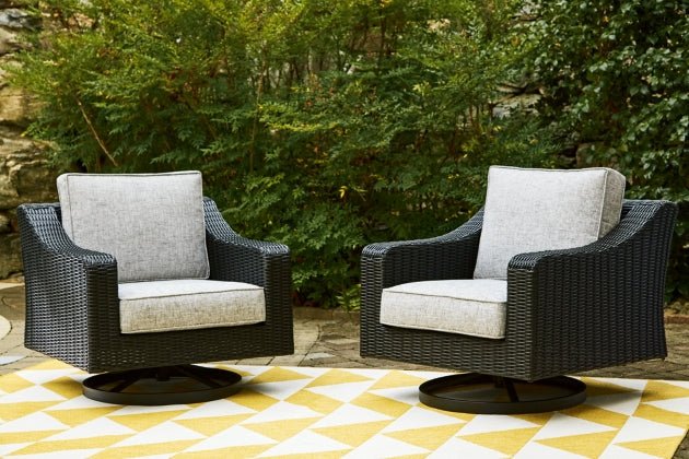 Beachcroft Black & Light Gray Outdoor Swivel Lounge Chair with Nuvella Performance Fabric - Select Living Furniture - Select Living Furniture - - Midnight Black - Beachcroft Black & Light Gray Outdoor Swivel Lounge Chair with Nuvella Performance Fabric -