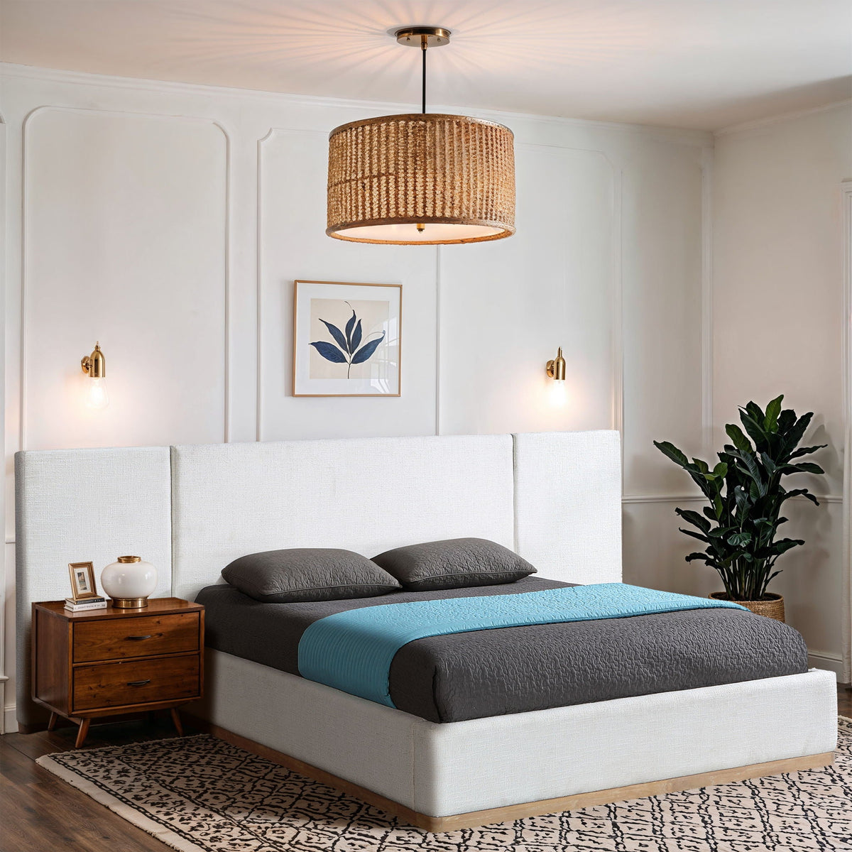 Bennet - Upholstered Bed - Select Living Furniture - Upholstered Beds - Meridian Furniture - BennetCream-K130 - White -King - Bennet - Upholstered Bed -