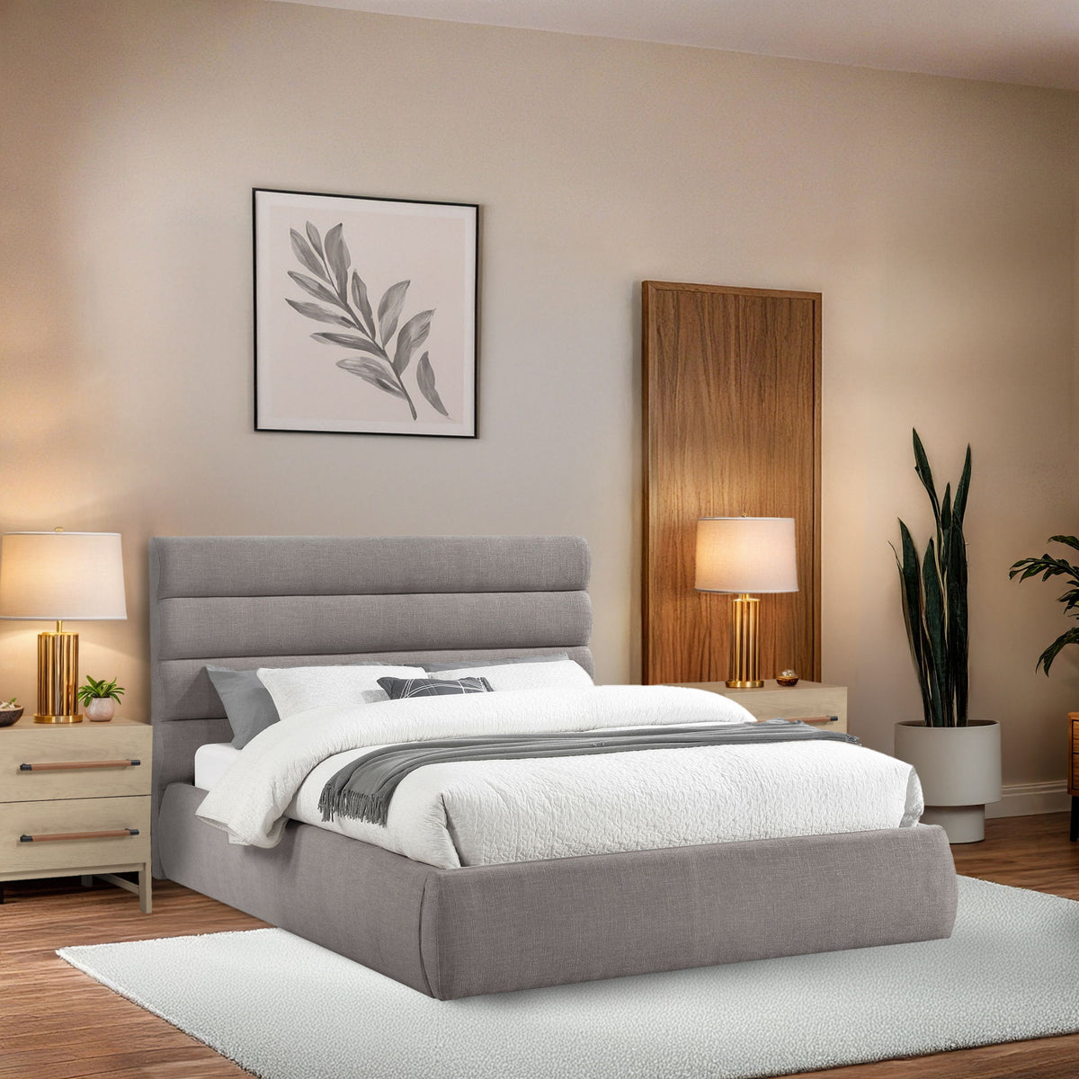 Adam - Linen Fabric Bed With 52" Headboard