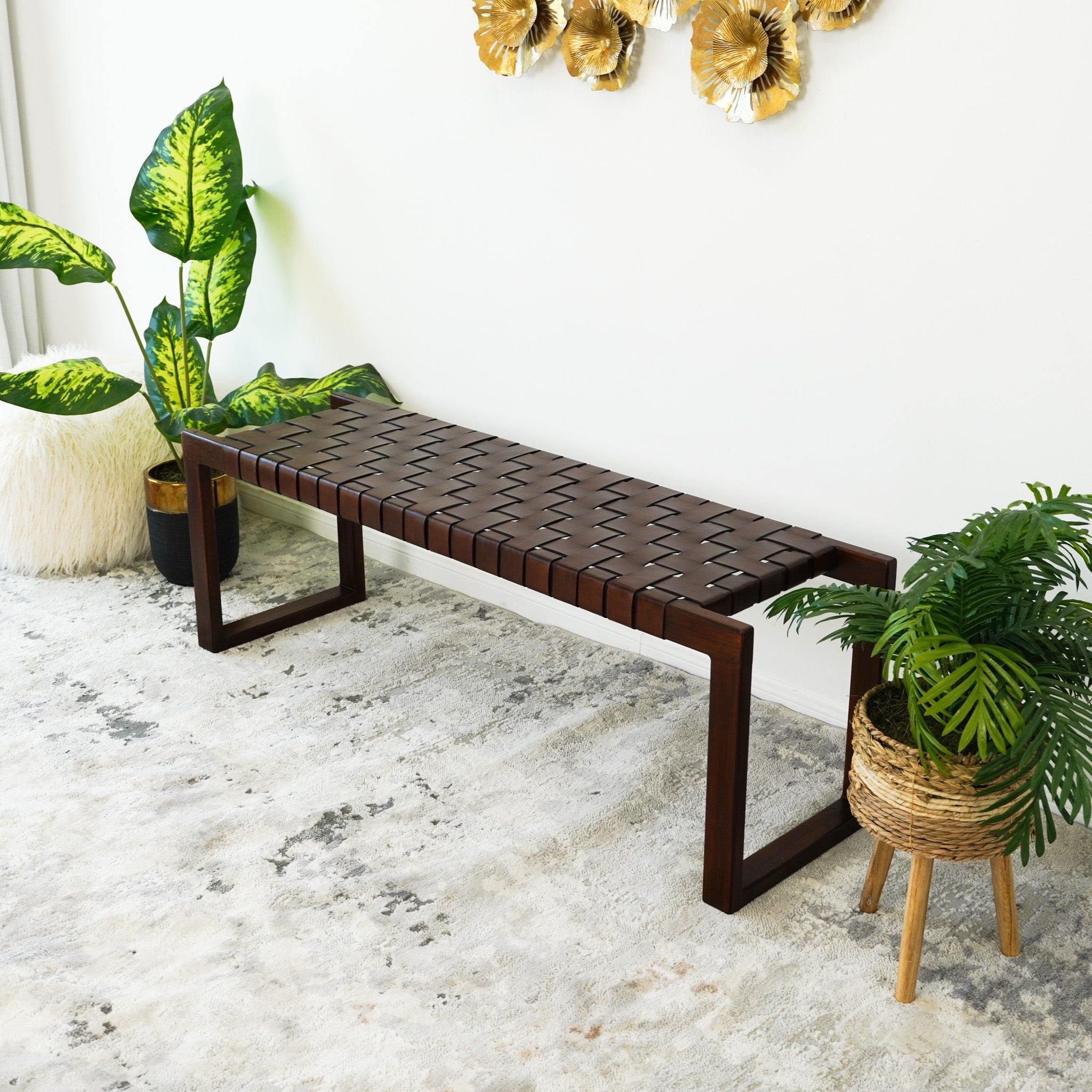 Christina - Leather Bench - Cognac / Dark Brown / Tan