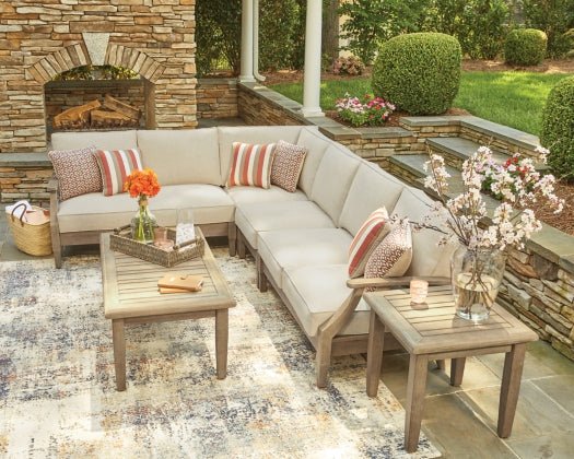 Clare View Beige Performance Fabric Outdoor Modular Sectional - Select Living Furniture - Ashley Furniture - - 4-Piece Sectional -Light Beige - Clare View Beige Performance Fabric Outdoor Modular Sectional -