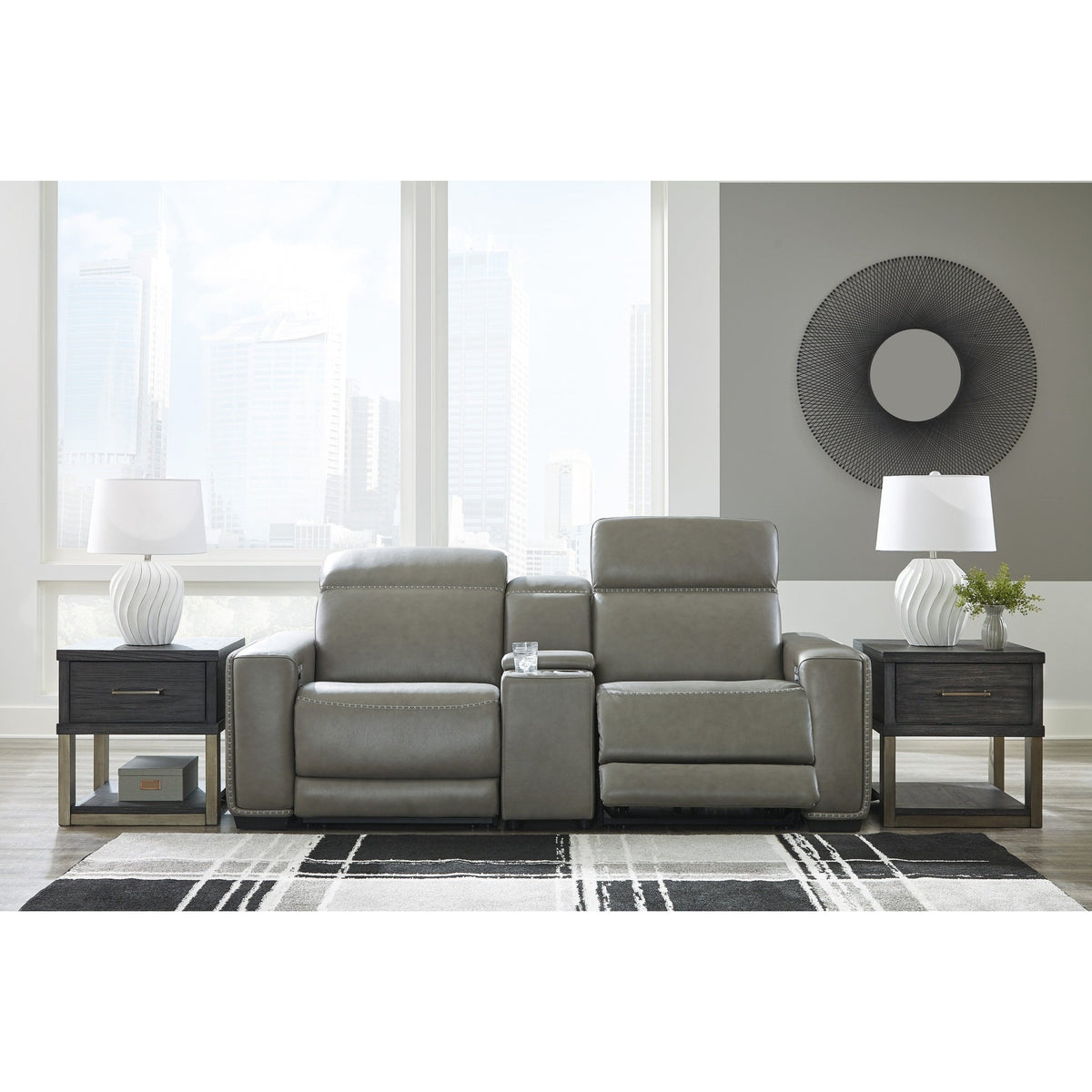 Correze Reclining Sectional - Select Living Furniture - Signature Design by Ashley® - CORREZE-2PC - Gray -2-Piece Power Reclining Loveseat - Correze console loveseat fully reclined -